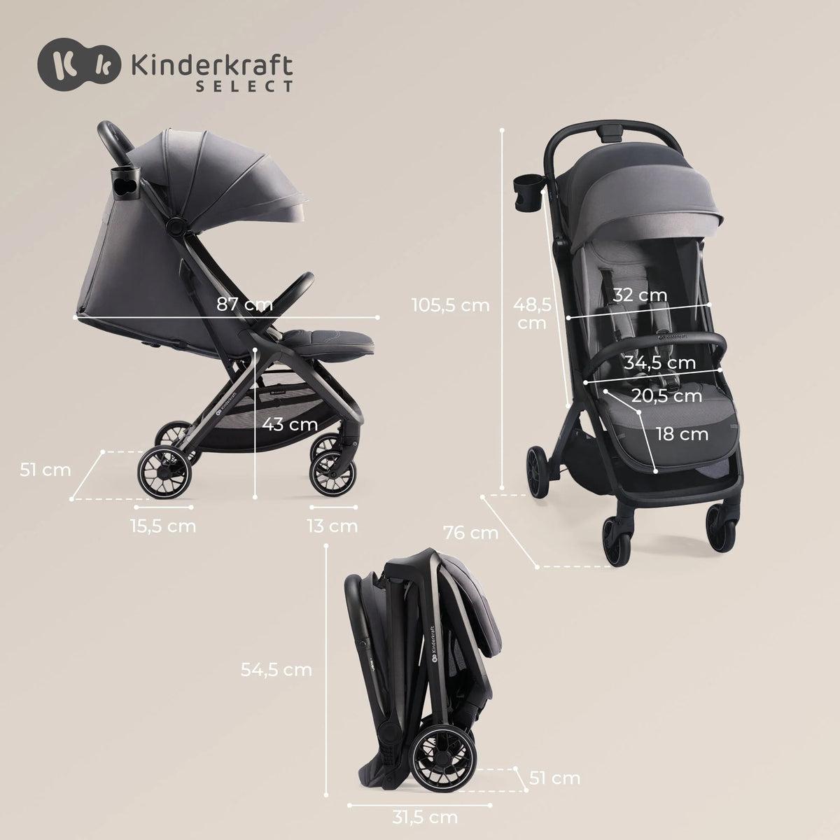 Coche de Paseo Compacto Nubi 2 - Pink Quartz | Kinderkraft