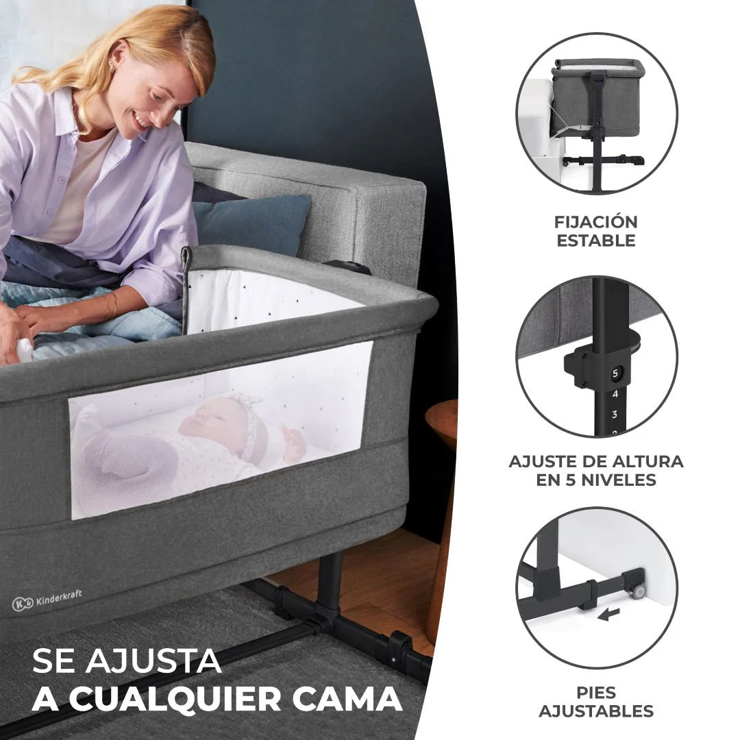 Cuna Colecho Neste Grow - Madera y Gris Claro | Kinderkraft