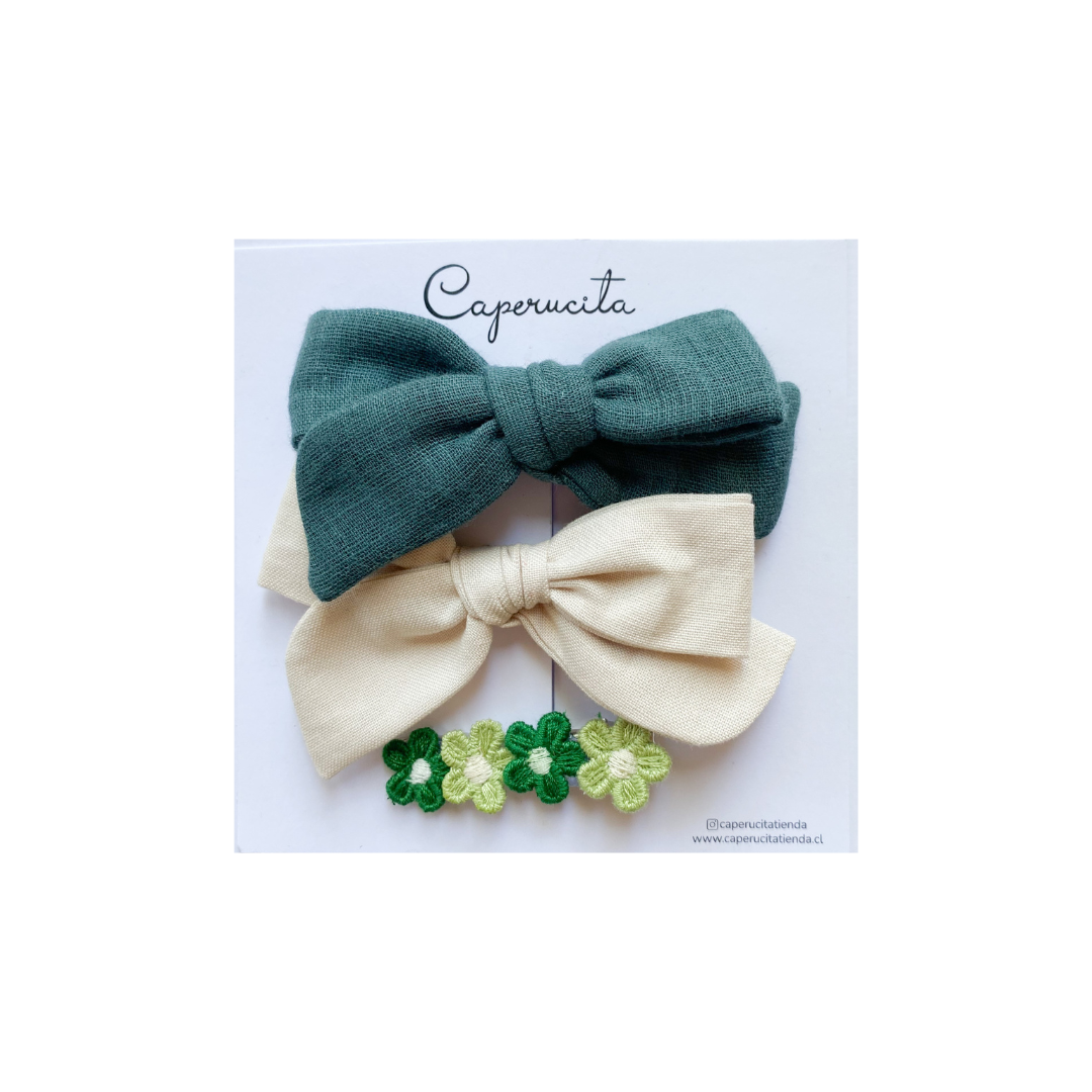 Set Margaritas y Clip Flores - Verde | Caperucita