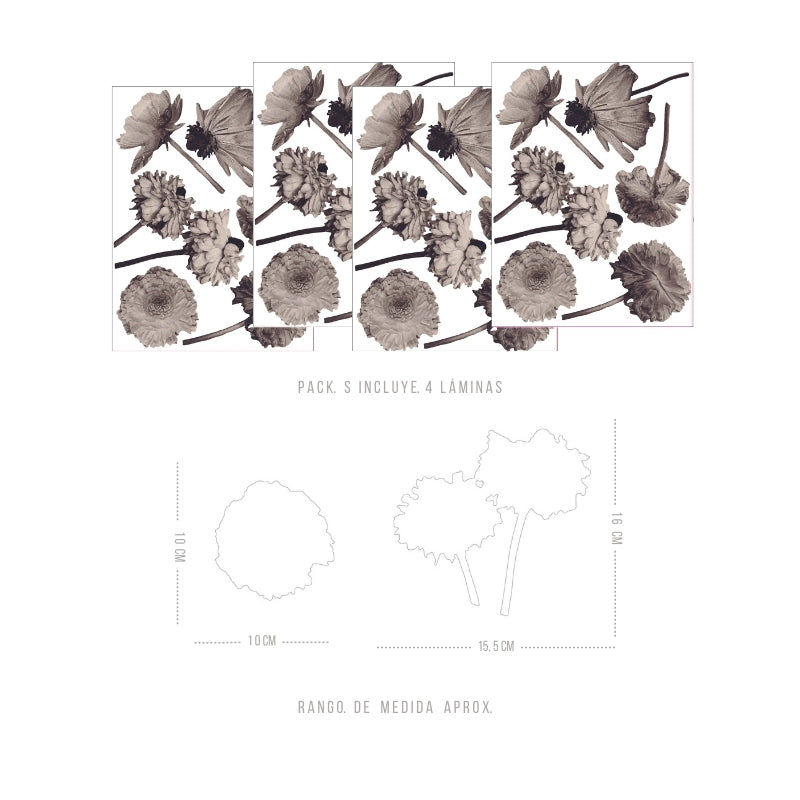 Stickers Decorativos Para Muros - Peonias Sepia | Murami