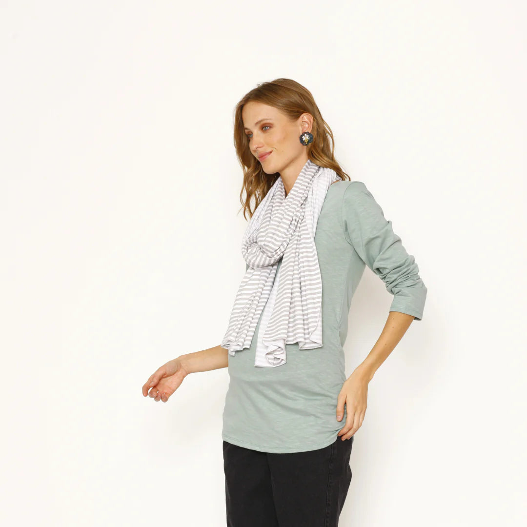 Pañuelo de Lactancia Multifuncional - Rayas Grises | Nala Maternity