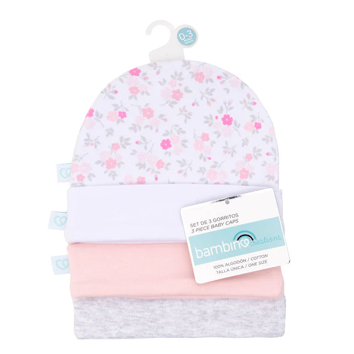 Set 3 Gorros 100% Algodón - Flores | Bambino