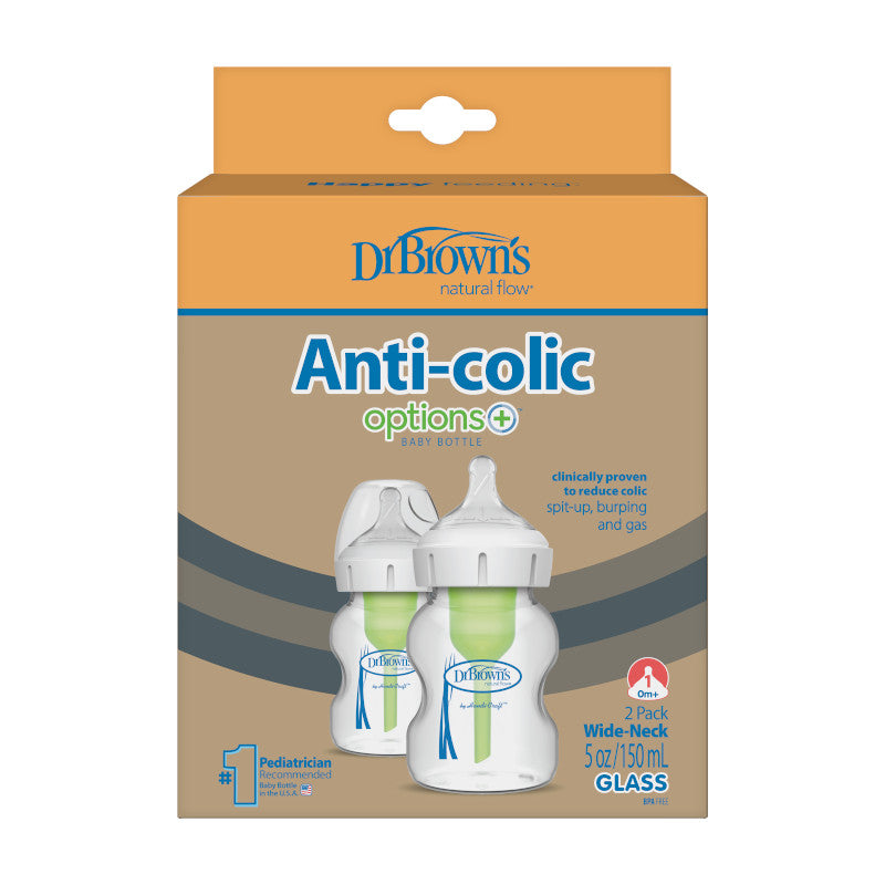Pack de 2 Mamaderas de Vidrio Anticólicos Boca Ancha - 150ml | Dr. Brown's