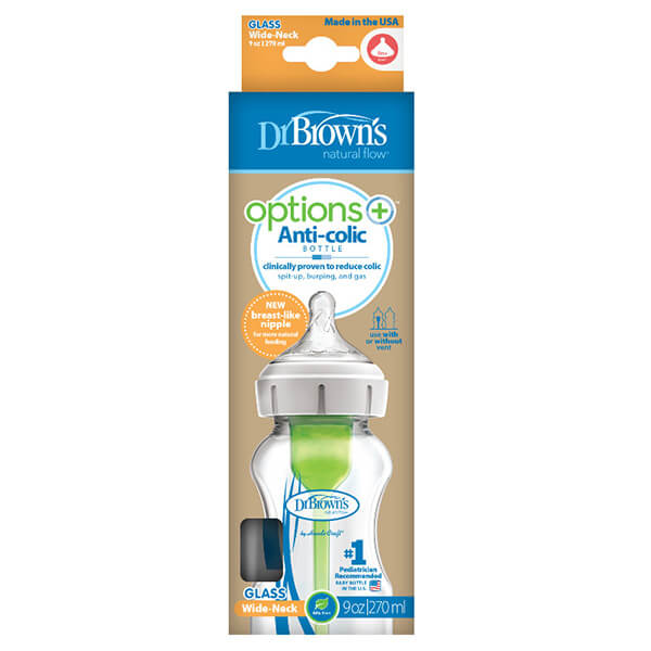 Mamadera de Vidrio Anticólicos Boca Ancha - 270ml | Dr. Brown's