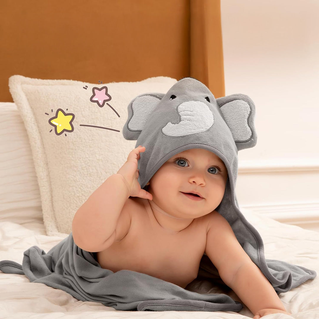Set de Toalla con Capucha y Toallitas para el Baño - Elefante | MomCozy