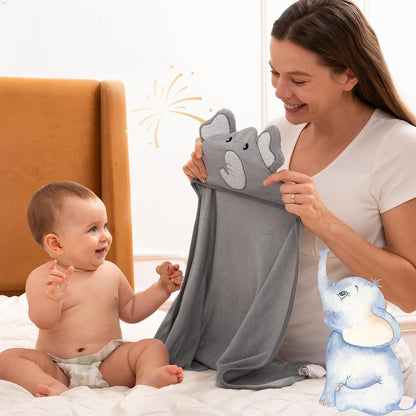 Set de Toalla con Capucha y Toallitas para el Baño - Elefante | MomCozy