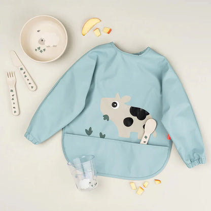Babero Grande con Mangas y Bolsillo - Tiny Farm - Azul | Done by deer