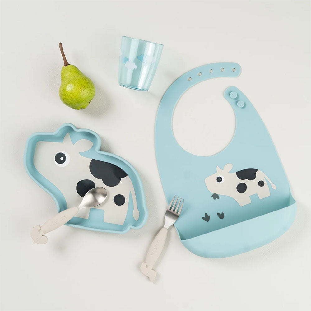 Set de 2 Baberos de Silicona Tiny Farm - Azul