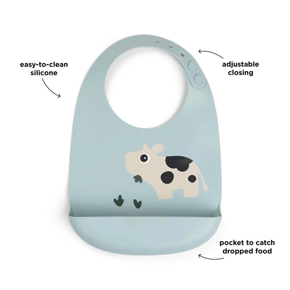 Set de 2 Baberos de Silicona Tiny Farm - Azul