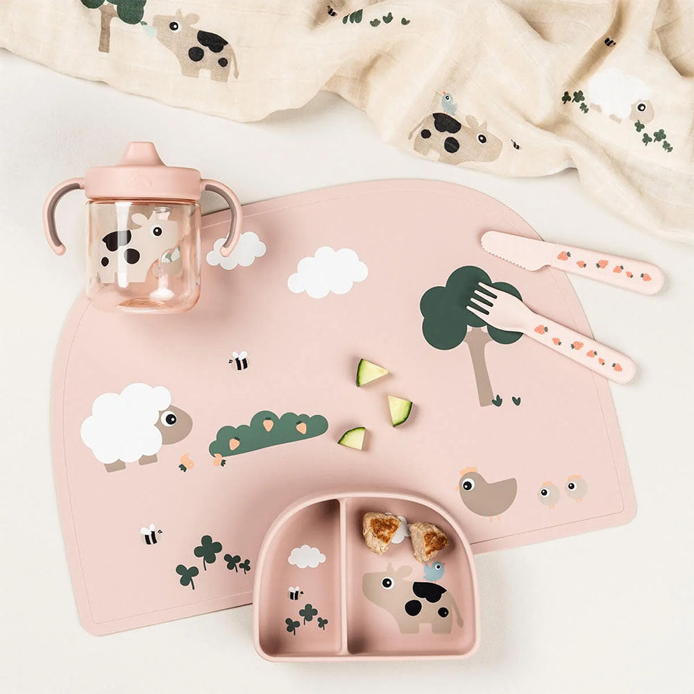 Vaso con Boquilla de Aprendizaje de 2 Asas Tiny Farm - Rosa