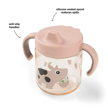 Vaso con Boquilla de Aprendizaje de 2 Asas Tiny Farm - Rosa