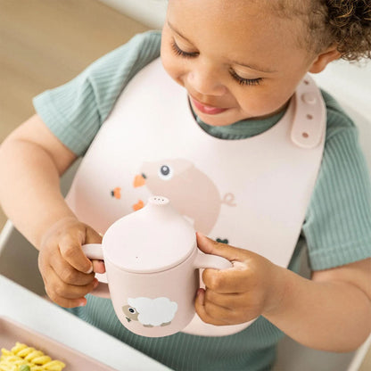 Vaso con Boquilla de Silicona de 2 Asas Tiny Farm - Rosa