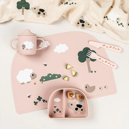 Vaso con Boquilla de Silicona de 2 Asas Tiny Farm - Rosa