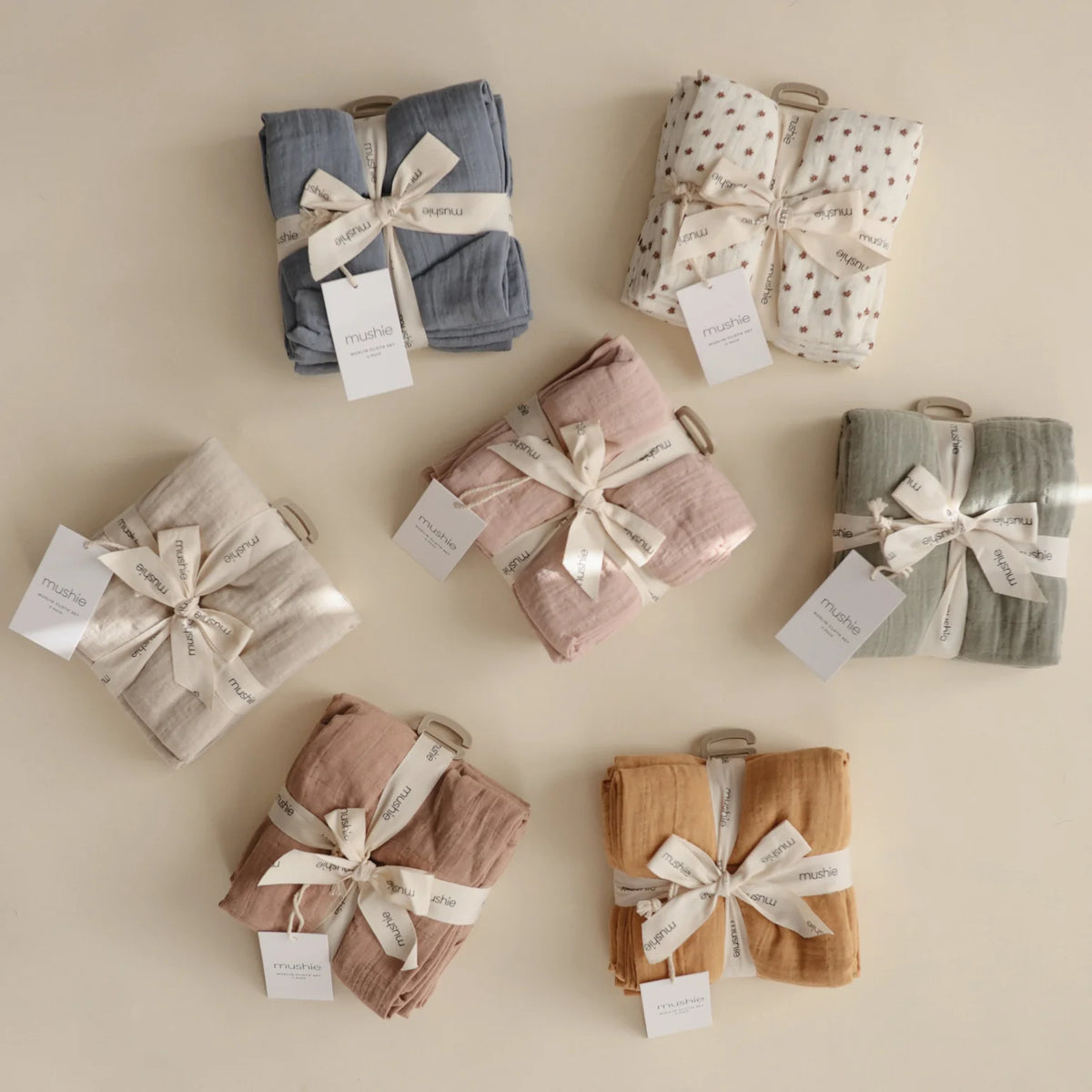 Pack de 3 Paños de Muselina de Algodón Orgánico - Natural Beige | Mushie