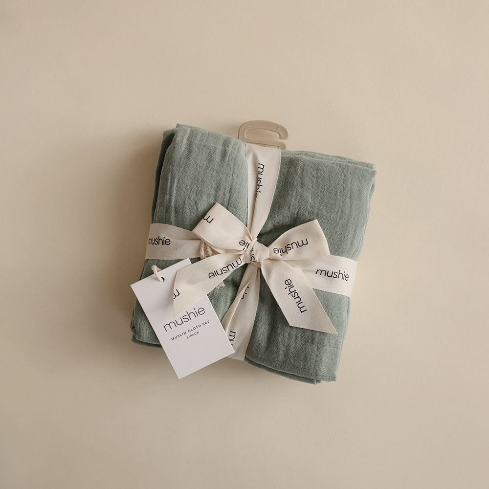 Pack of 3 Organic Cotton Muslin Cloths - Roman Green 