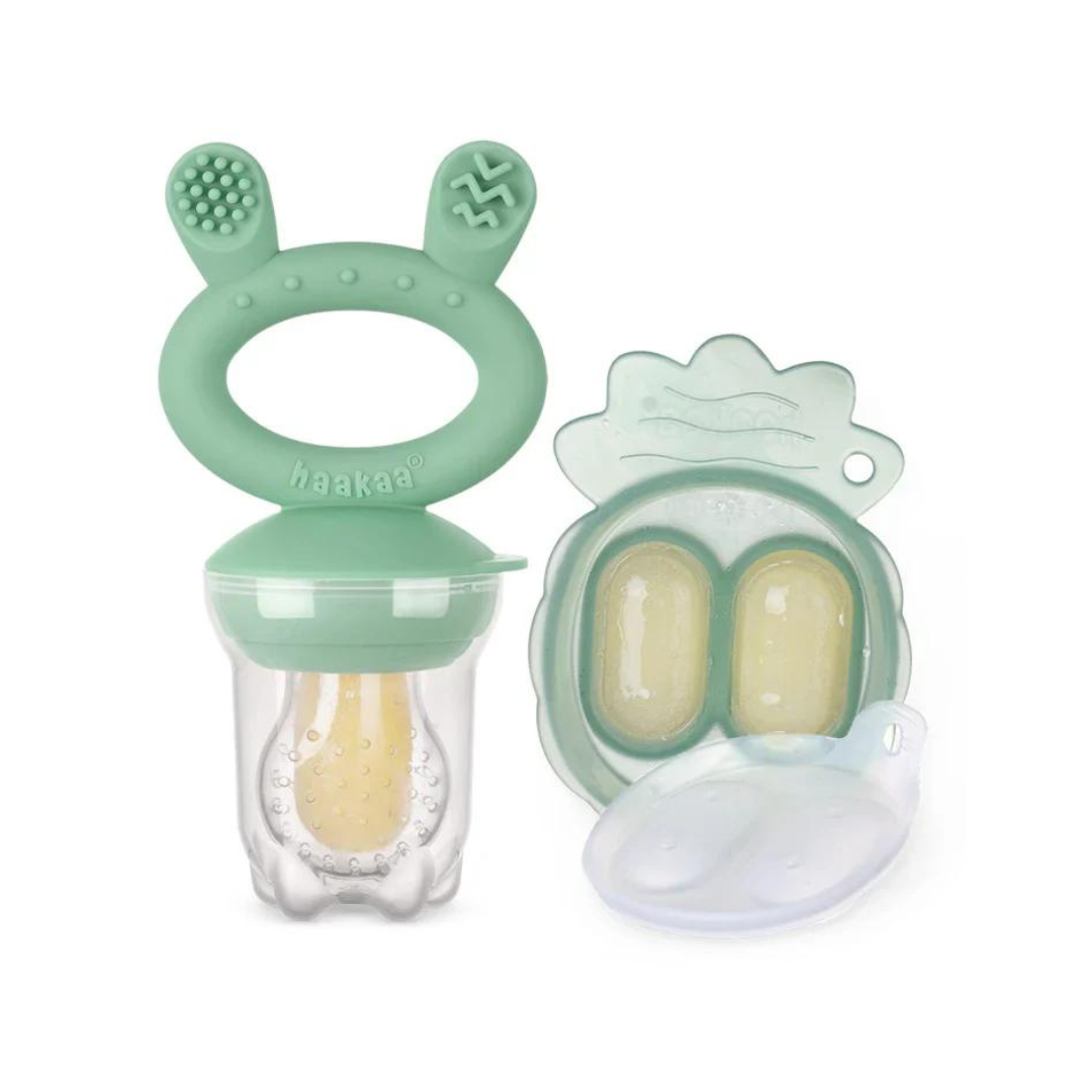 Pack Mordedor para Alimentos + 2 Mini Moldes de Helado - Verde Arveja | haakaa