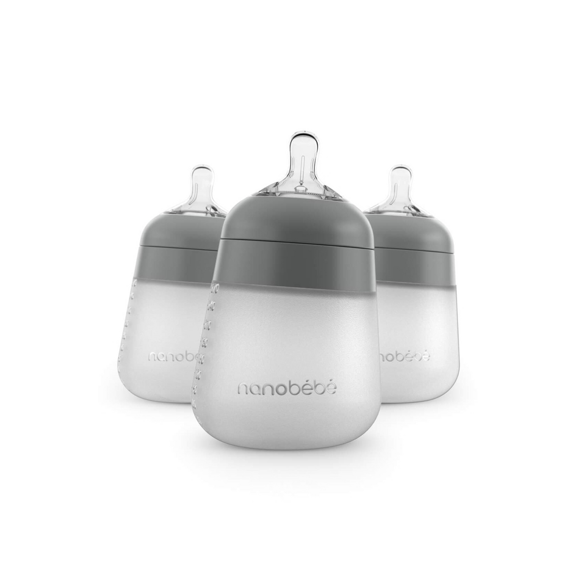 Pack 3 Mamaderas de Silicona 270 ml - Gris | Nanobebé
