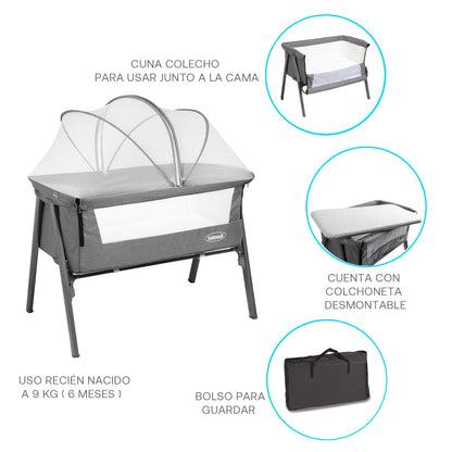 Cuna Colecho Easy LX con Mosquitero  - Gris | Bebesit