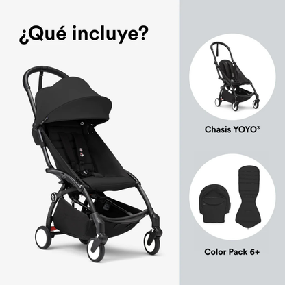 Coche Completo Stokke® YOYO³ – Chasis Negro + Asiento 6+ - Leopardo | YOYO by Stokke