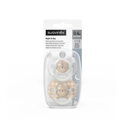 Pack de 2 Chupetes Fisiológicos Nocturnos León - Beige | Suavinex