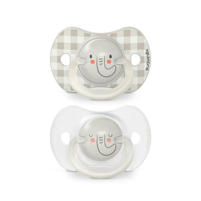 Pack of 2 Elephant Night Physiological Pacifiers - Beige