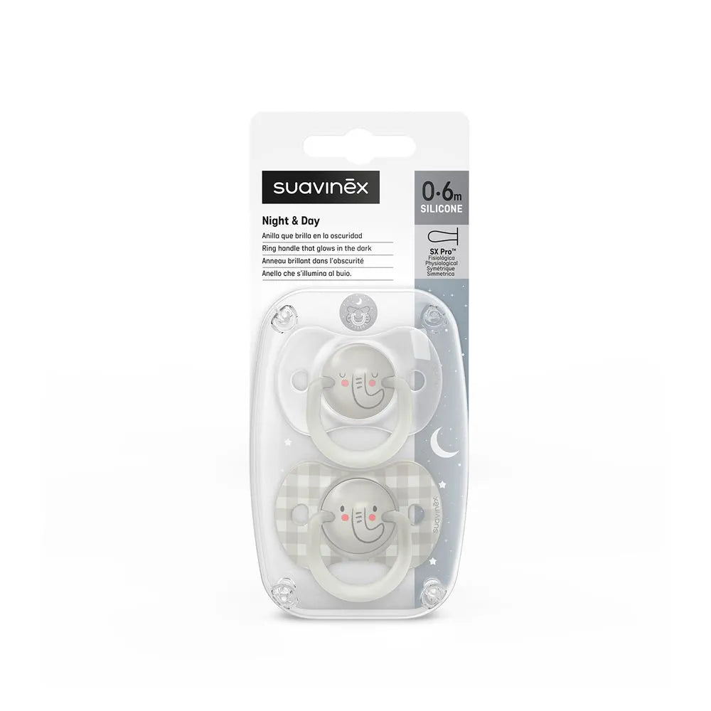Pack of 2 Elephant Night Physiological Pacifiers - Beige