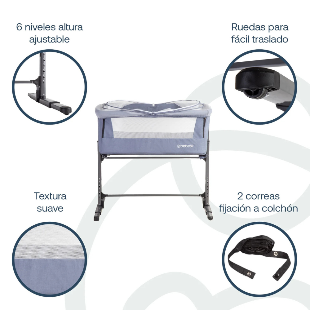 Cuna Colecho MySide LX con Mosquitero  - Azul | Bebesit