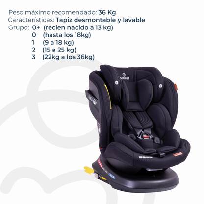 Silla de Auto Convertible Isofix Supra 360° Premium - Negro | Bebesit