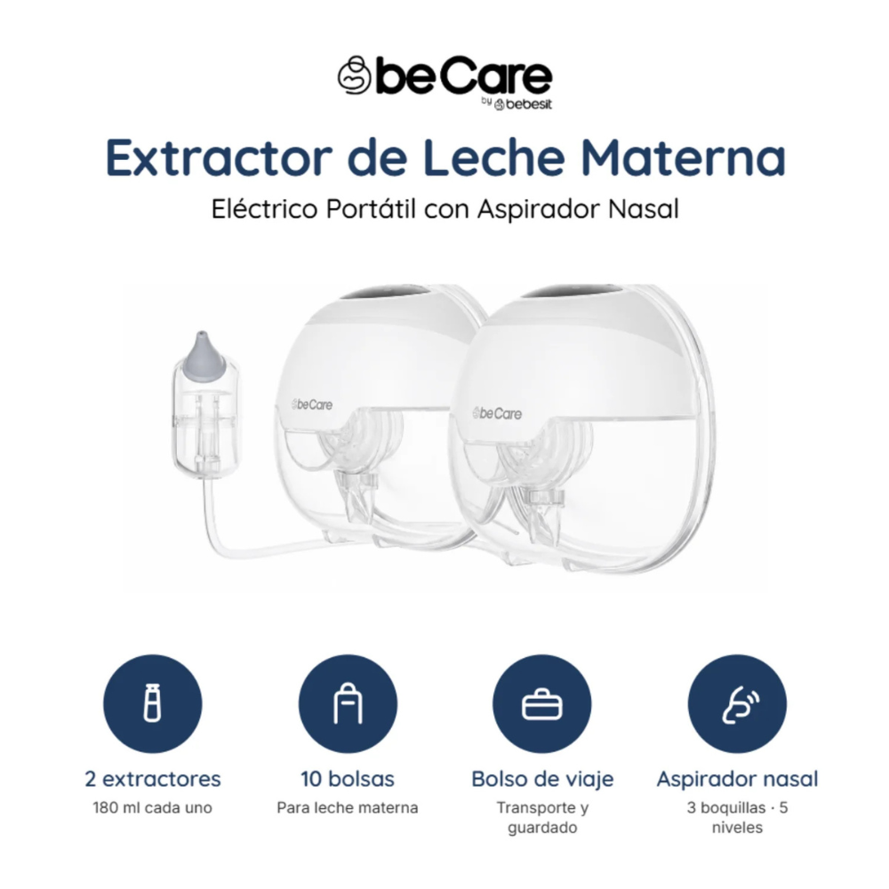 Extractor de Leche Materna Eléctrico Portátil con Aspirador Nasal beCare | Bebesit