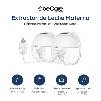 Extractor de Leche Materna Eléctrico Portátil con Aspirador Nasal beCare | Bebesit