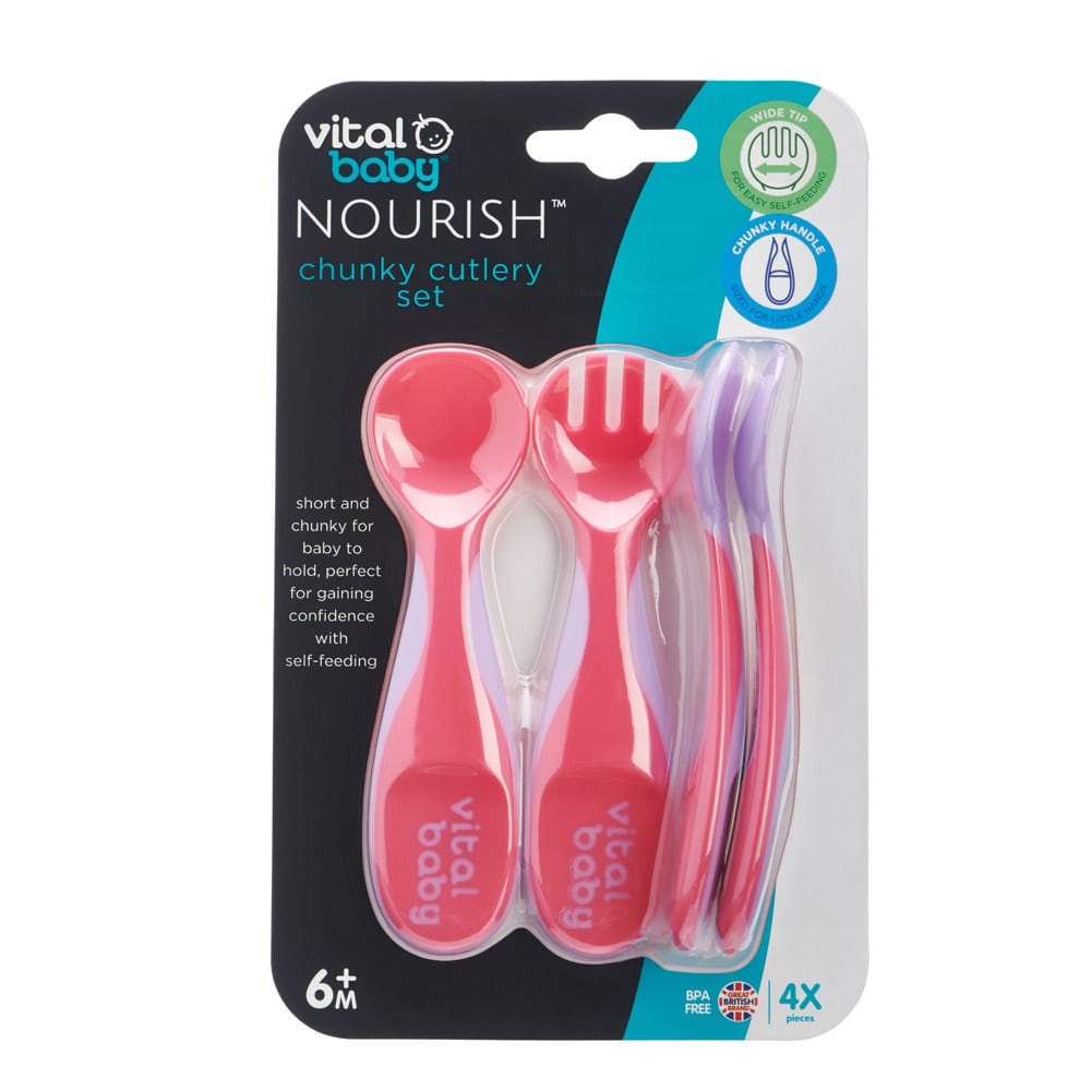 Set 4 Cubiertos Plásticos - Rosado y Morado | Vital Baby