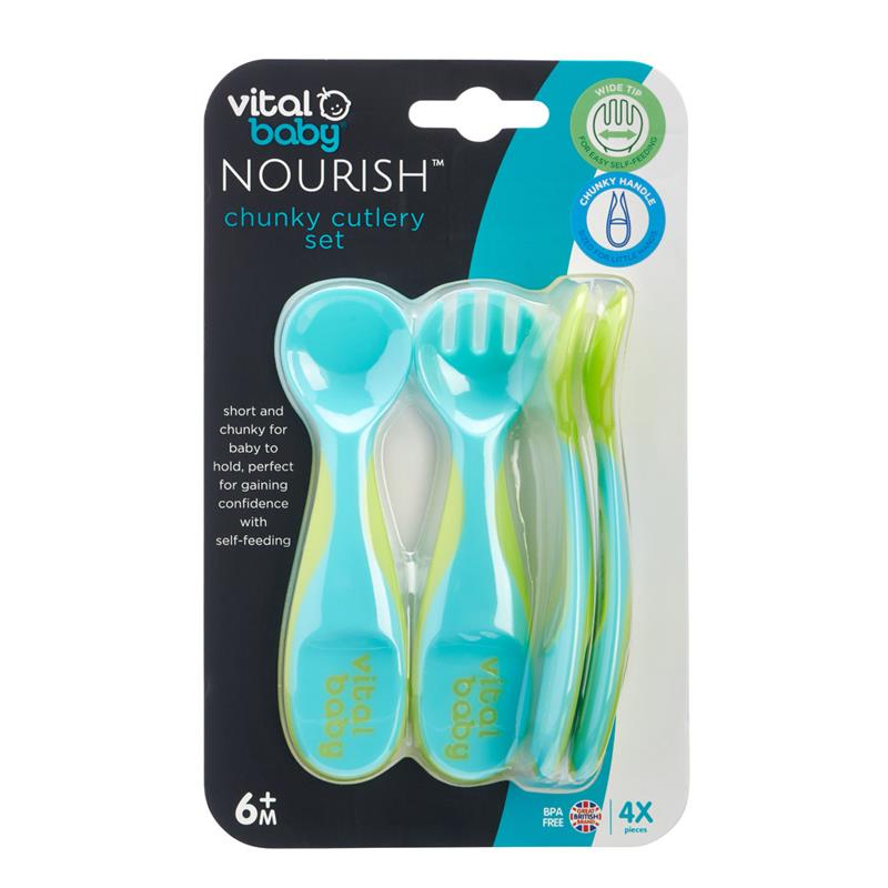 Set 4 Cubiertos Plásticos - Azul y Verde | Vital Baby