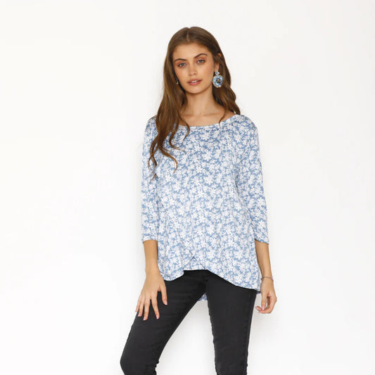 Polera de Lactancia - Flores Celestes | Nala Maternity