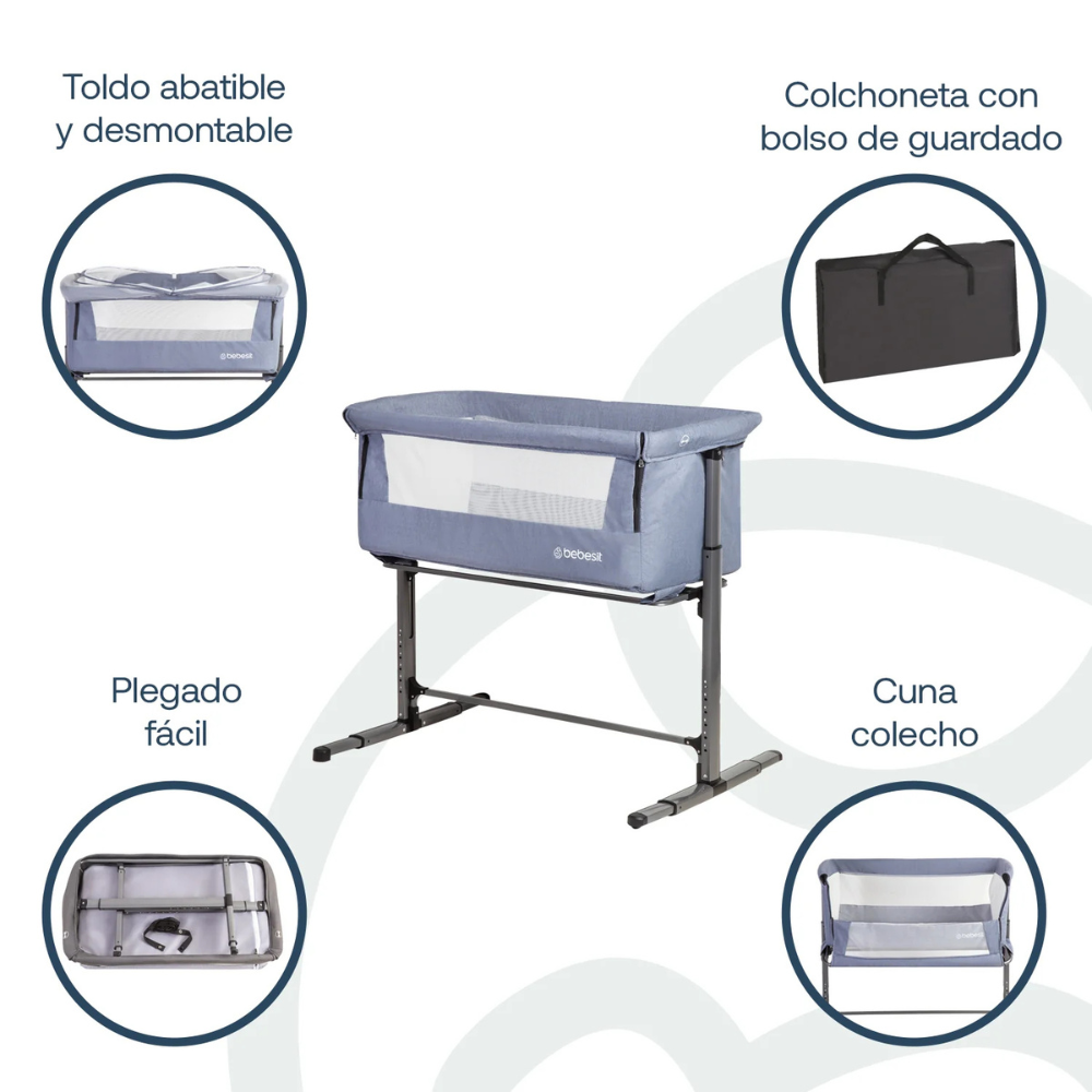 Cuna Colecho MySide LX con Mosquitero  - Azul | Bebesit