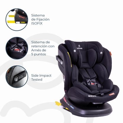 Silla de Auto Convertible Isofix Supra 360° Premium - Negro | Bebesit