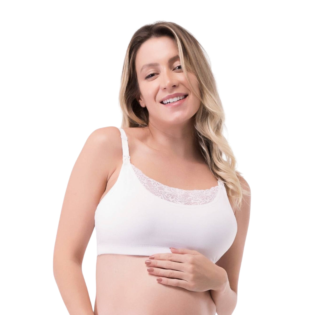 Semi Lace Nursing and Pregnancy Bra - White