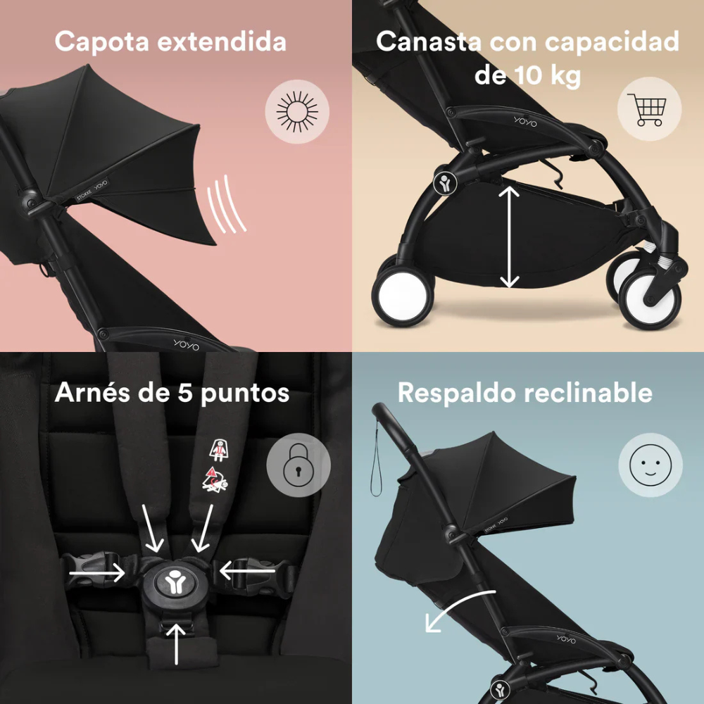 Coche Completo Stokke® YOYO³ – Chasis Negro + Asiento 6+ - Leopardo | YOYO by Stokke