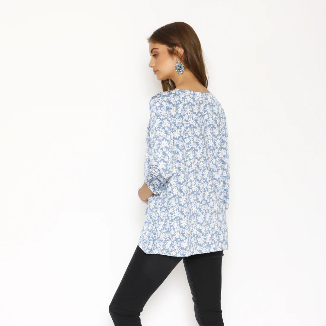 Nursing Shirt - Sky Blue Flowers