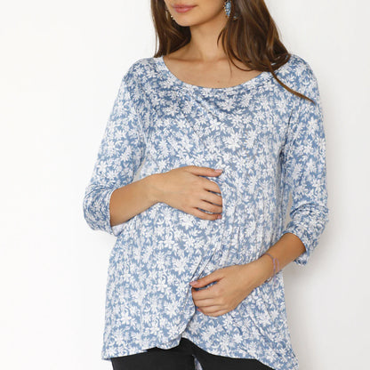 Nursing Shirt - Sky Blue Flowers