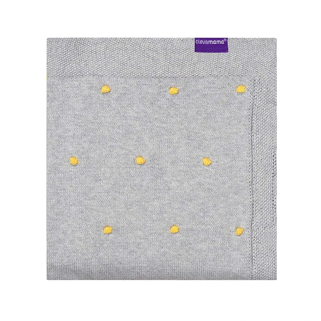 Manta Algodón Orgánico Pompones - Gris / Amarillo | ClevaMama