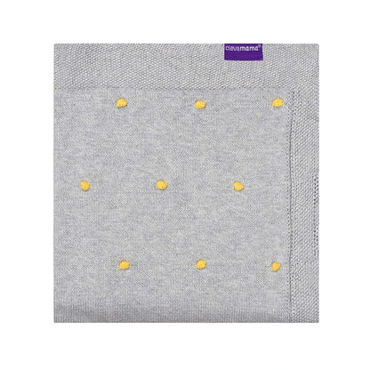 Manta Algodón Orgánico Pompones - Gris / Amarillo | ClevaMama