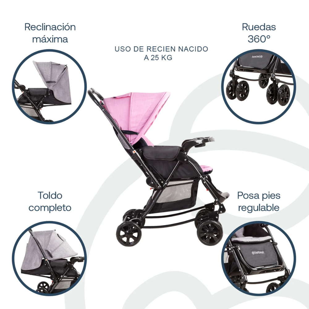 Coche Cuna Balancín Bebesit SX - Rosado | Bebesit