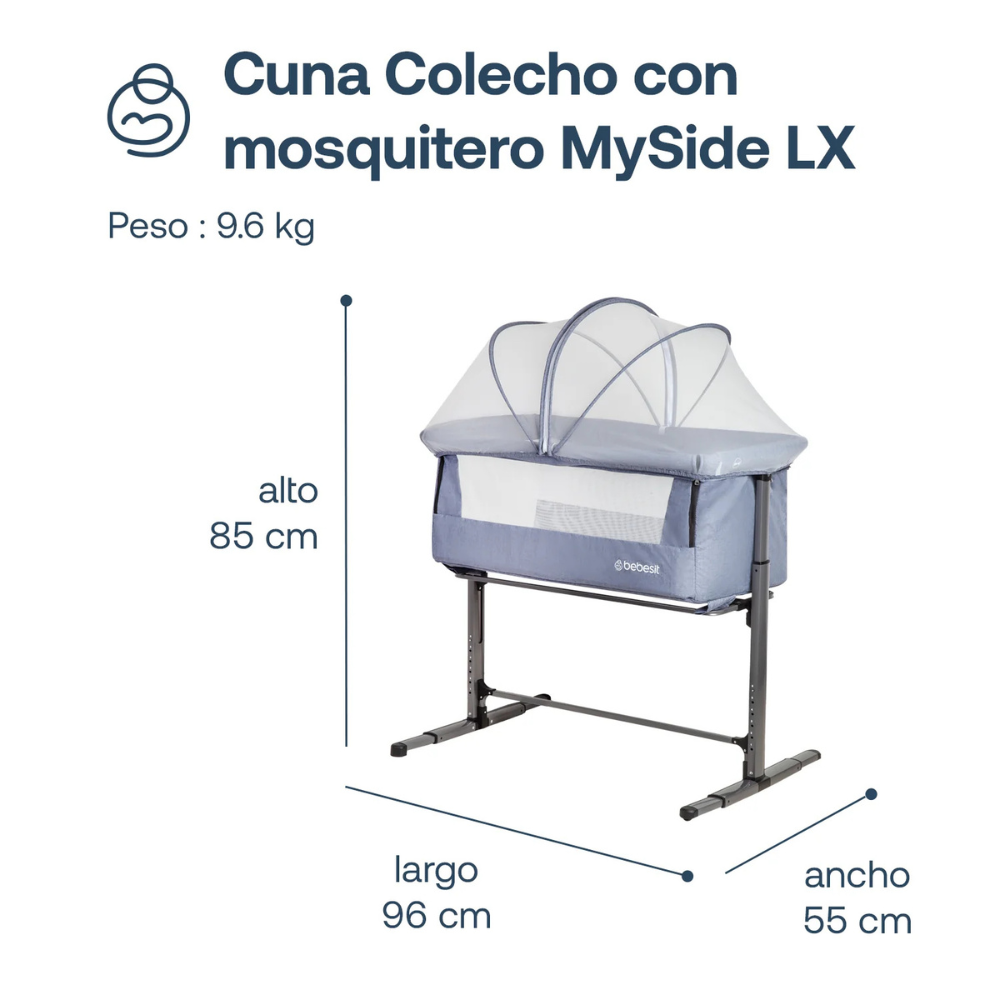 Cuna Colecho MySide LX con Mosquitero  - Azul | Bebesit