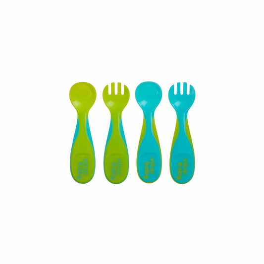 Set 4 Cubiertos Plásticos - Azul y Verde | Vital Baby