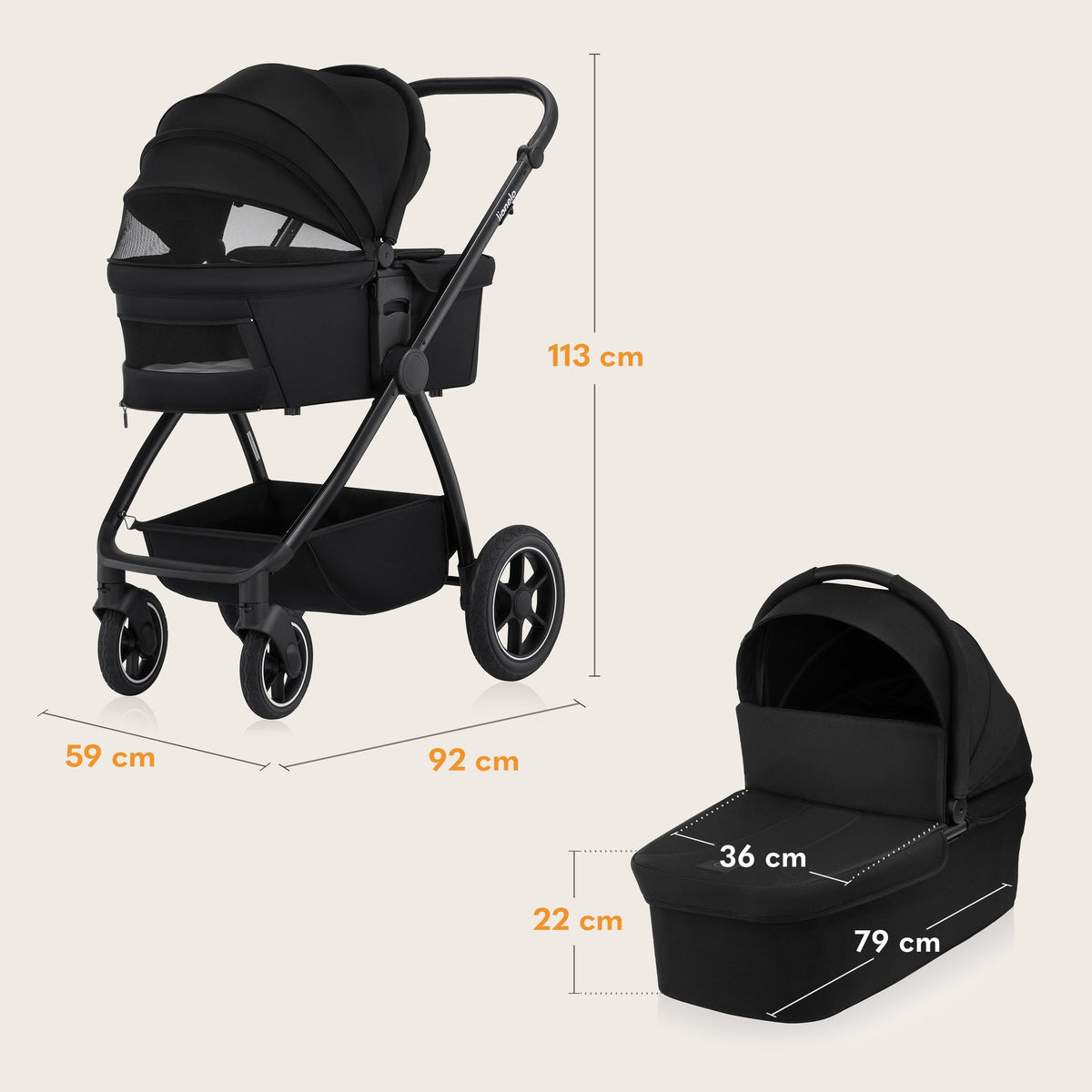 Coche Travel System 3 en 1 Meril - Black Onyx | Lionelo