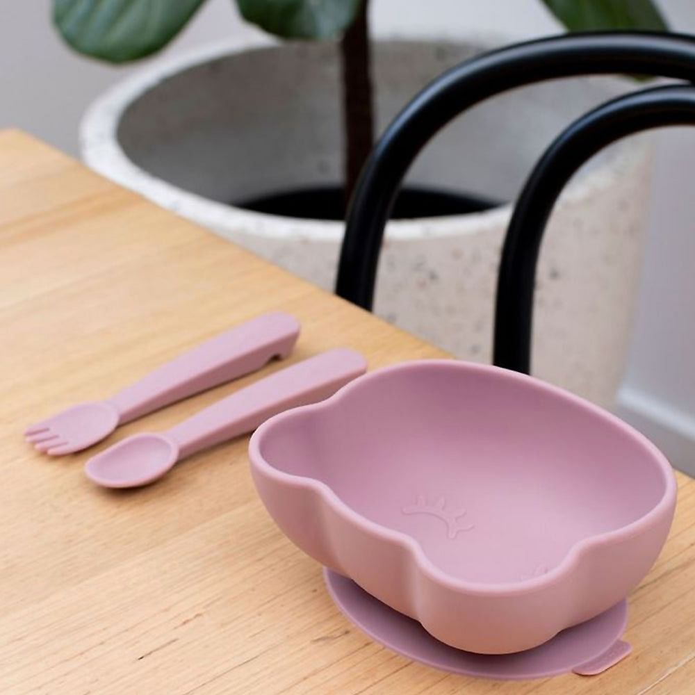 Bowl Oso con Ventosa y Tapa - Rosa Viejo | We Might Be Tiny