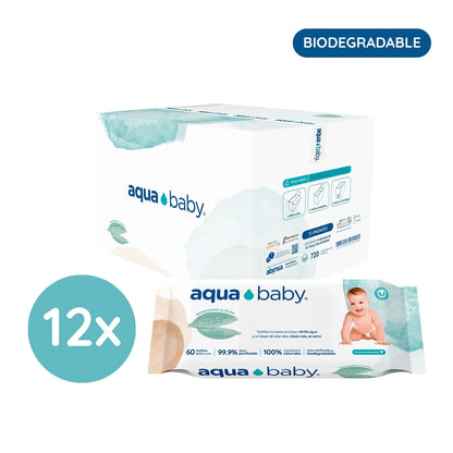 Toallitas Húmedas Biodegradables - Caja de 12 Paquetes de 60 Toallitas | Aqua Baby