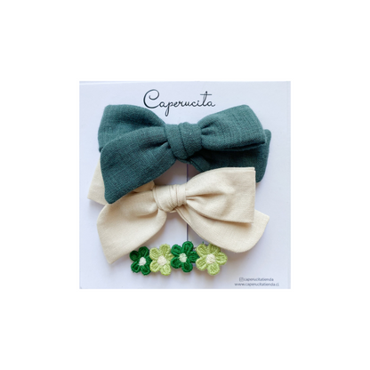 Set Margaritas y Clip Flores - Verde | Caperucita