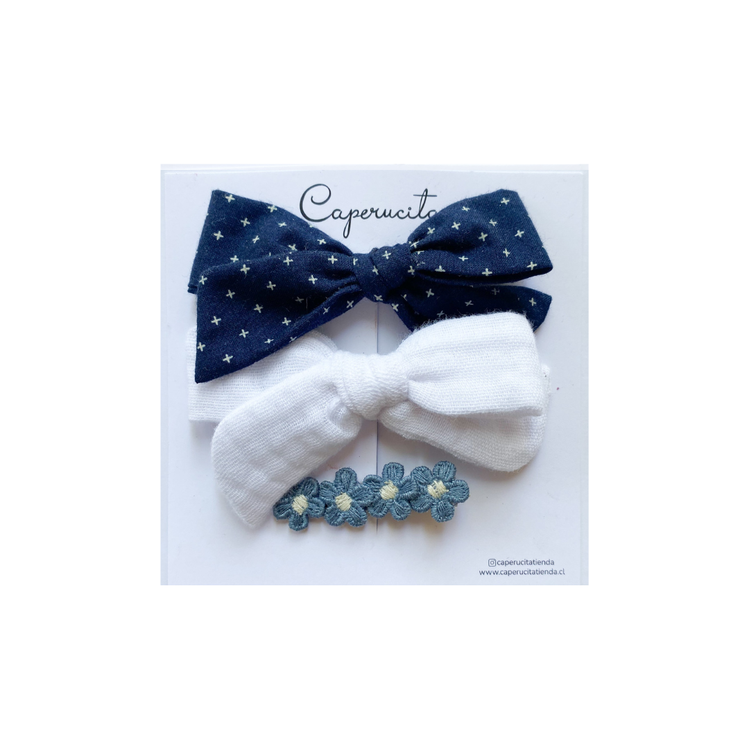 Set Margaritas y Clip Flores - Azul | Caperucita