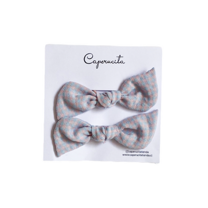 Set 2 Colet Orejitas de Oso - Tamaño S - Cuadrillé Celeste y Rosa | Caperucita